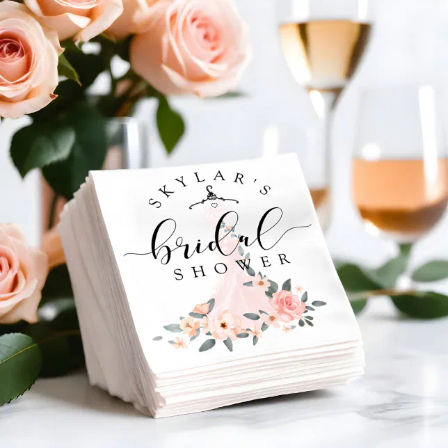 Vintage Floral Wedding Dress Bridal Shower White Napkins | Zazzle