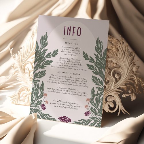 Vintage Floral Wedding Info Card Lavender Olive