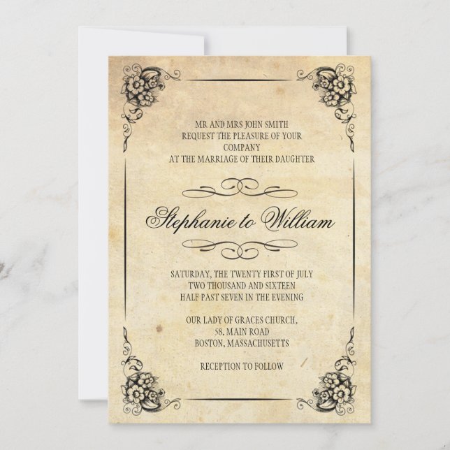Vintage Floral Wedding Invitation (Front)