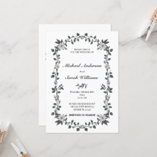 Vintage Floral Wedding Invitation Black Vines 