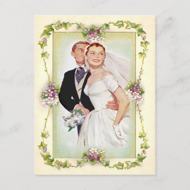 vintage floral, wedding invitation, invitation postcard (Front)