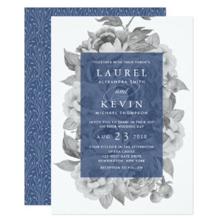 Vintage Floral Wedding Invitation | Navy