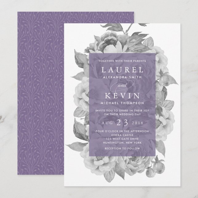 Vintage Floral Wedding Invitation | Violet (Front/Back)