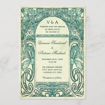 Vintage Floral Wedding Invitations Turquoise by Anything_Goes at Zazzle