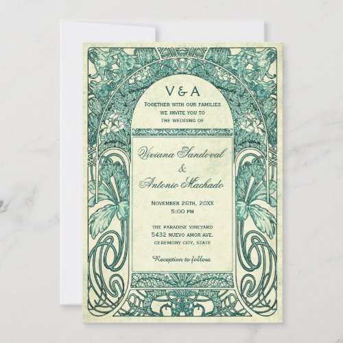 Vintage Floral Wedding Invitations Turquoise