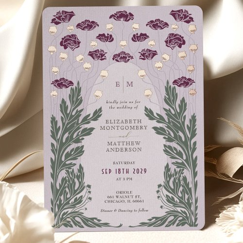 Vintage Floral Wedding Lavender Rose Gold Foil Invitation