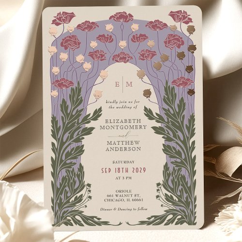 Vintage Floral Wedding Lavender Rose Gold Foil Invitation
