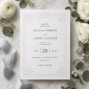 Vintage Floral Wedding Letterpress Invitation