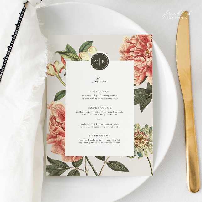 Vintage Floral Wedding Menu (Cora Wedding Menu 5x7)