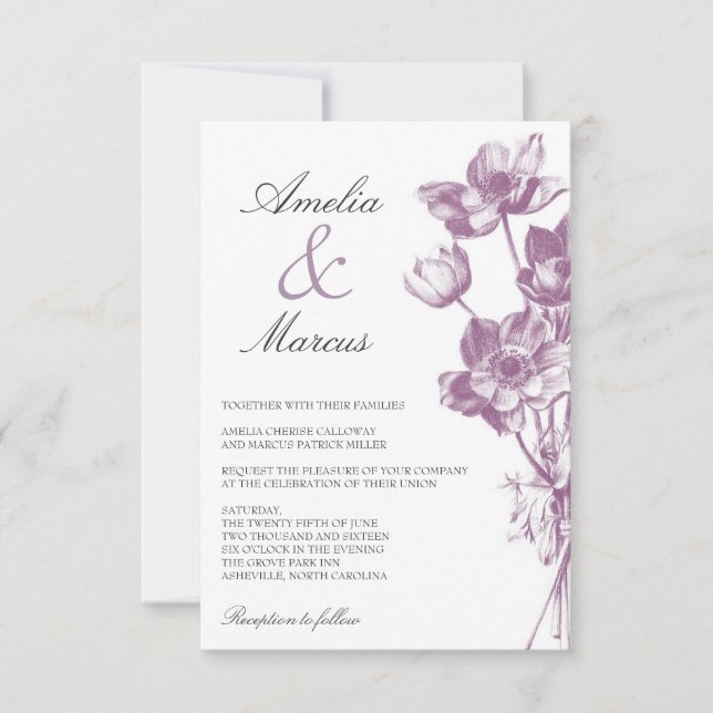 Vintage Floral Wedding Mini Invitation / White (Front)