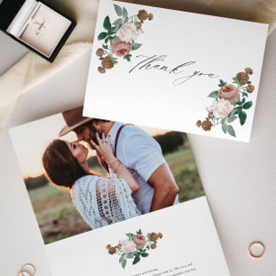 Vintage floral wedding photo thank you card