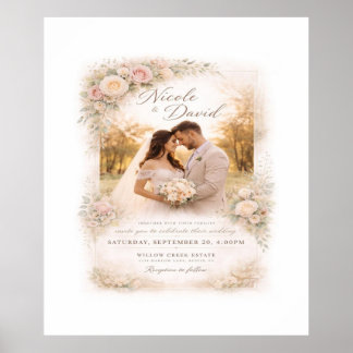 Vintage Floral Wedding Poster — Custom Photo & Nam