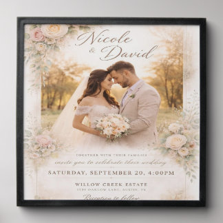 Vintage Floral Wedding Poster — Custom Photo & Nam Peel And Stick Photo Tile