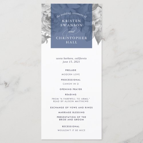 Vintage Floral Wedding Program  Navy