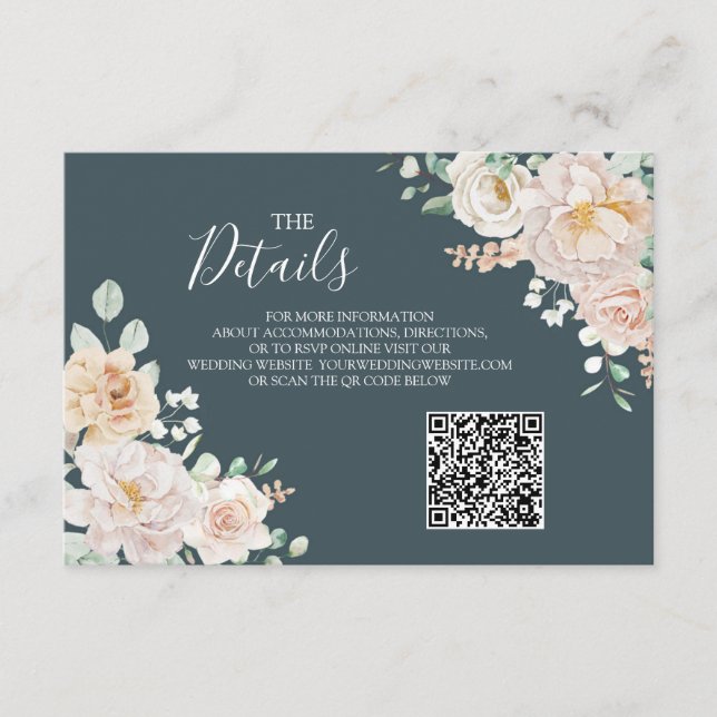 Vintage Floral Wedding QR code Details Insert (Front)
