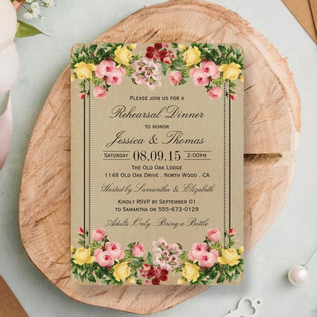Vintage Floral Wedding Rehearsal Dinner Invitation (Creator Uploaded)