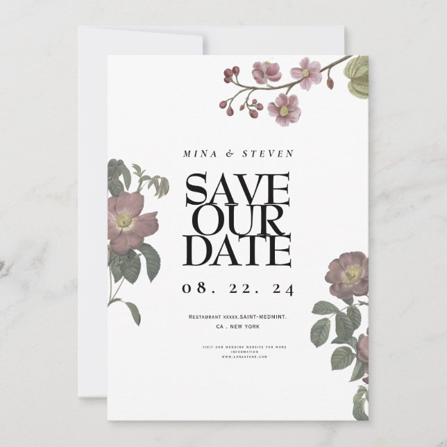 Vintage floral wedding  save the date (Front)