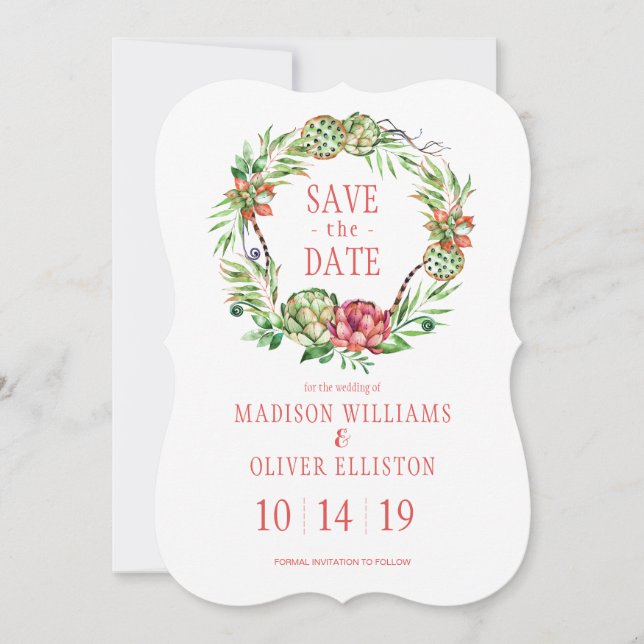Vintage Floral Wedding Succulent | Save the Date (Front)