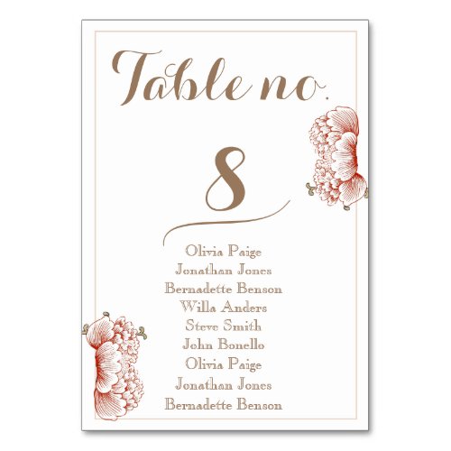 Vintage Floral Wedding Table Seating Chart Cards