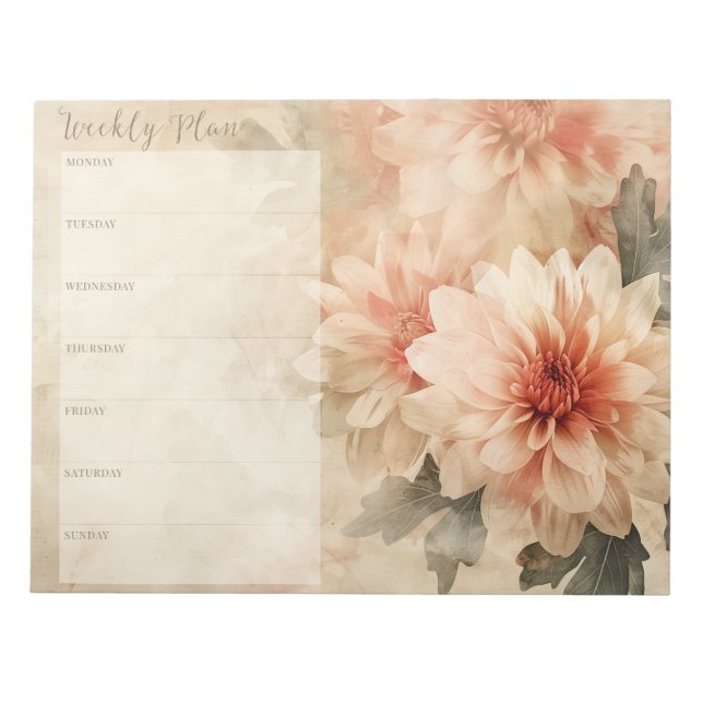 Vintage Floral Weekly Planner Personal Stationery Notepad (Front)