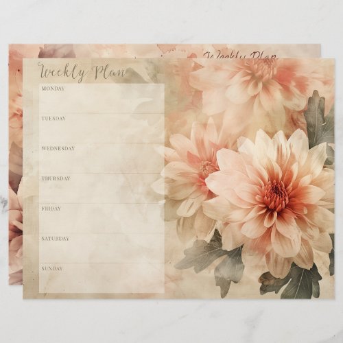 Vintage Floral Weekly Planner Scrapbook Paper