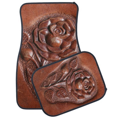 vintage floral western country tooled leather rose car mat