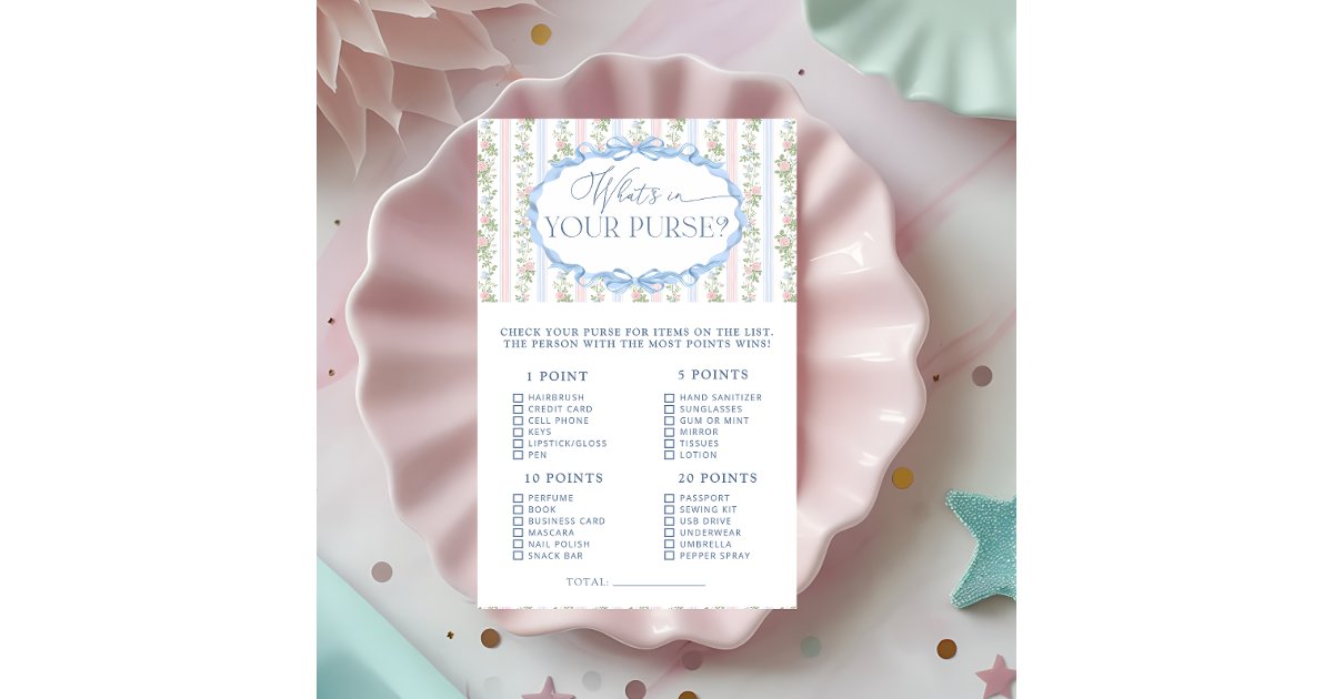 Vintage Floral Whats in Your Purse Shower Game | Zazzle