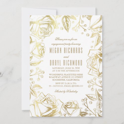 Vintage Floral White and Gold Engagement Party Invitation