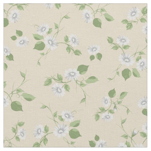 Vintage Floral White Daisies French Country Cream Fabric