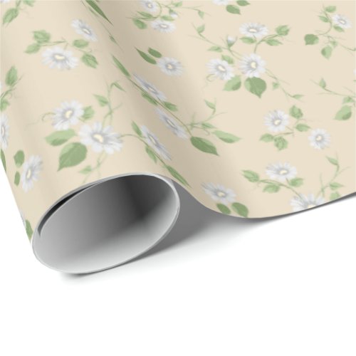 Vintage Floral White Daisies French Country Cream Wrapping Paper