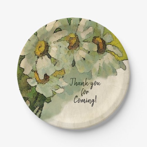 Vintage Floral White Daisy Flowers Wedding Paper Plates