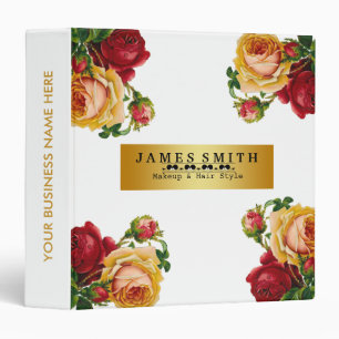 Vintage Floral White Gold Badge 3 Ring Binder