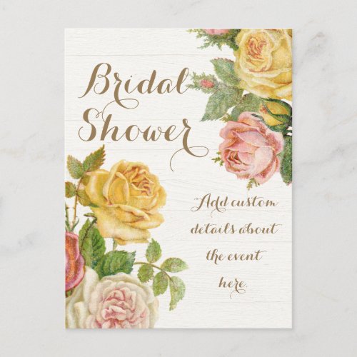 Vintage Floral Whitewash Spring Bridal Shower Invitation Postcard