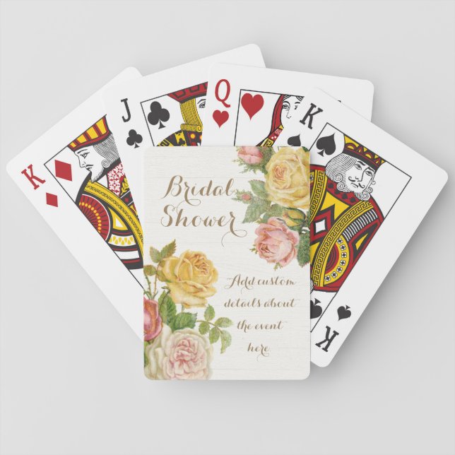 Vintage Floral Whitewash Spring Bridal Shower Playing Cards (Back)