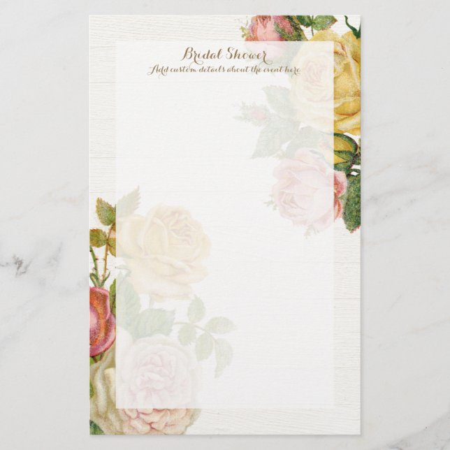 Vintage Floral Whitewash Spring Bridal Shower Stationery (Front)