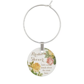Vintage Floral Whitewash Spring Bridal Shower Wine Charm by CustomInvites at Zazzle