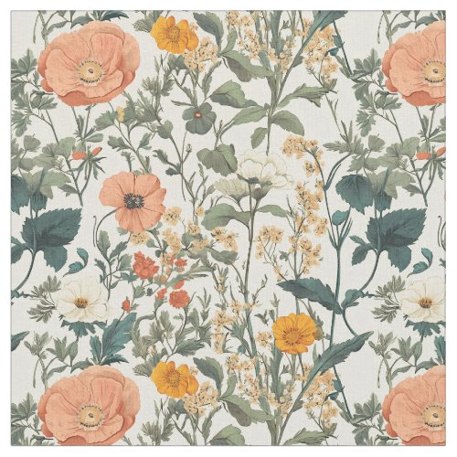 Vintage Floral Wildflowers And Poppies Fabric