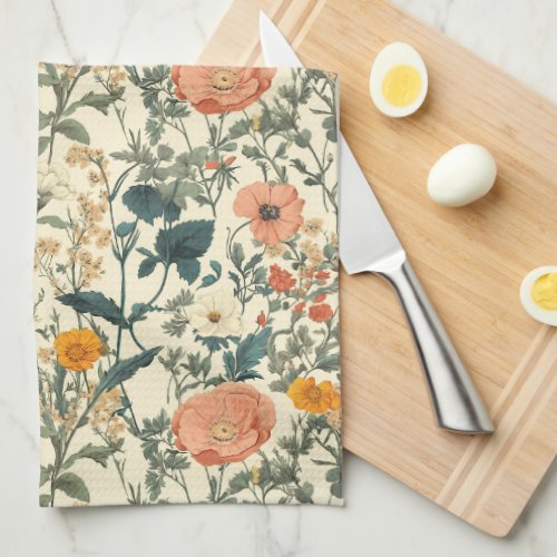 Vintage Floral Wildflowers And Poppies Kitchen Towel