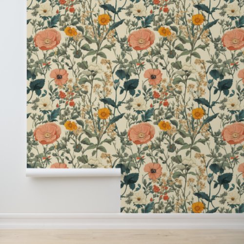 Vintage Floral Wildflowers And Poppies Wallpaper