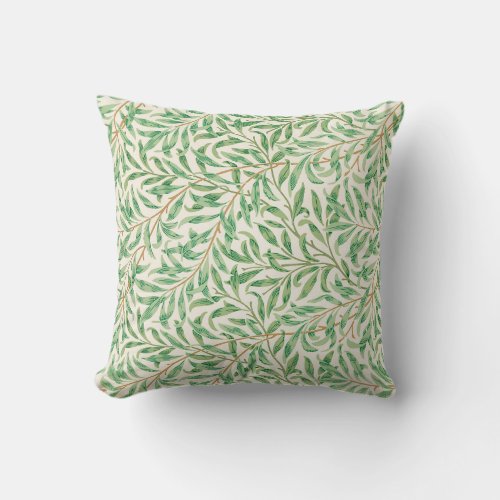 Vintage Floral William Morris Willow Bough Green Throw Pillow