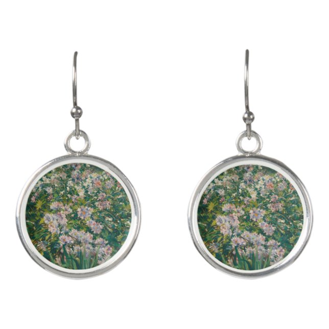 Vintage Floral Windflowers Painting by Donoho Earrings (Front)