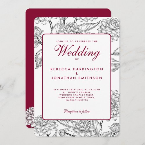 Vintage Floral Wine Red Wedding Invitation Card