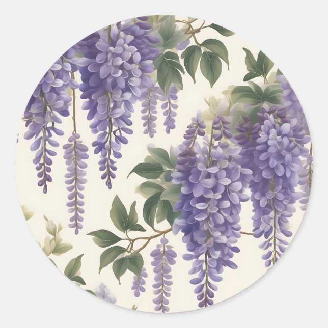 Vintage Floral Wisteria Classic Round Sticker (Front)