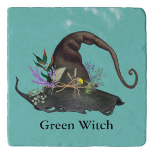 Vintage Floral Witch Hat Turquoise  Trivet