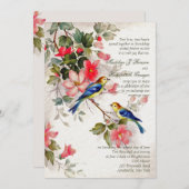 Vintage Floral with Birds Wedding Invitation (Front/Back)