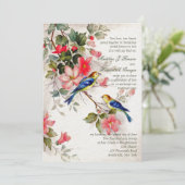 Vintage Floral with Birds Wedding Invitation (Standing Front)