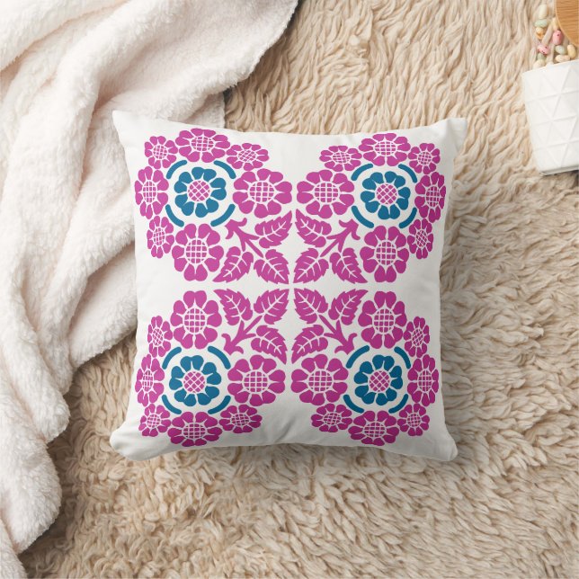 Vintage Floral with Customizable Background Throw  Pillow (Blanket)