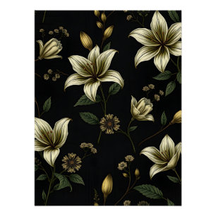Vintage Floral with Green Foliage Poster