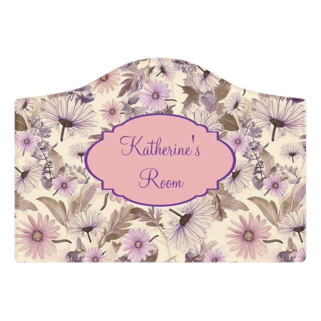 Vintage Floral With Name Door Sign (Small Crest Front)