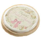 Vintage Floral With Tea Cup Round Shortbread Cookie (Angled)